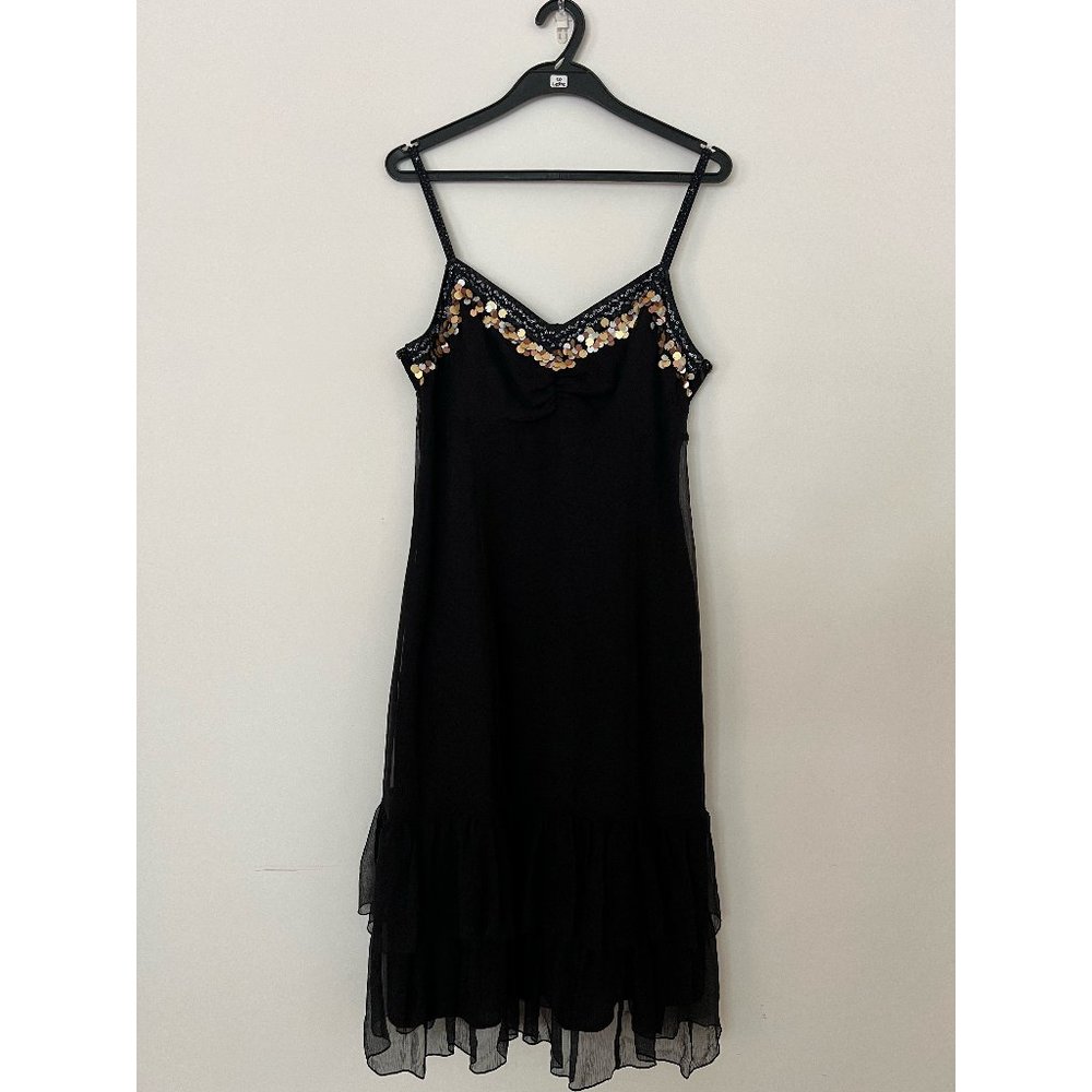 ESPRIT Vintage Black Silk Dress with Embellishments - Size 8